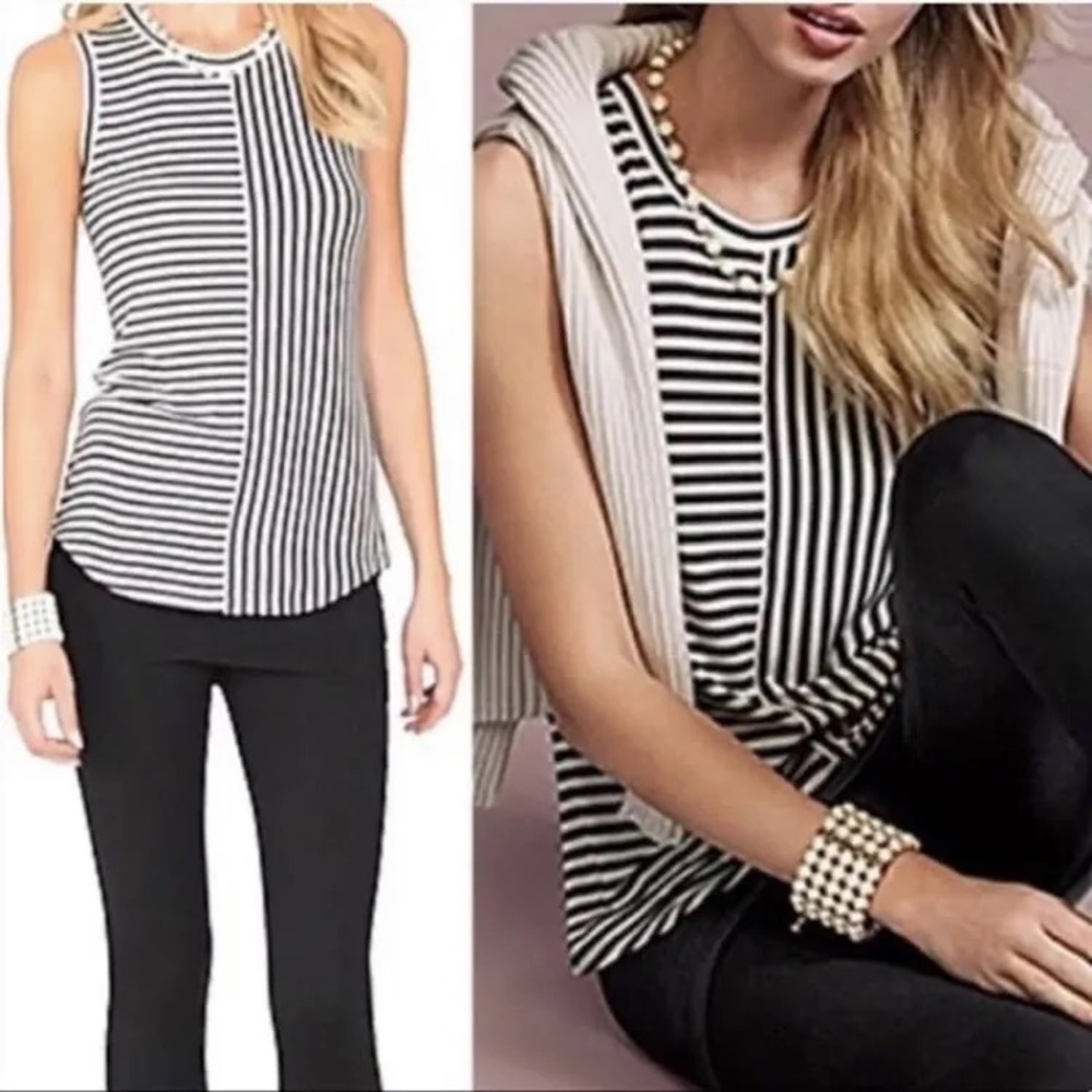 Cabi Striped Gray‎ and White Sleeveless Top | Small